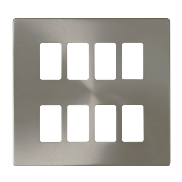 Click® Scolmore GridPro® SCP20508BS 8 Gang GridPro® Frontplate - Brushed Stainless Brushed Stainless  Insert