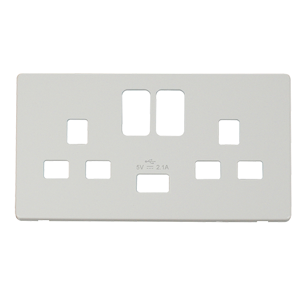 Click® Scolmore Definity™ SCP470MW 13A 2 Gang Switched Socket With 2.1A USB Charger Cover Plate  Metal White  Insert