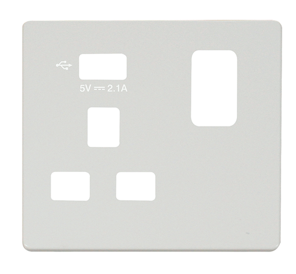 Click® Scolmore Definity™ SCP471UMW 13A 1 Gang Switched Socket With 2.1A USB Charger Cover Plate  Metal White  Insert