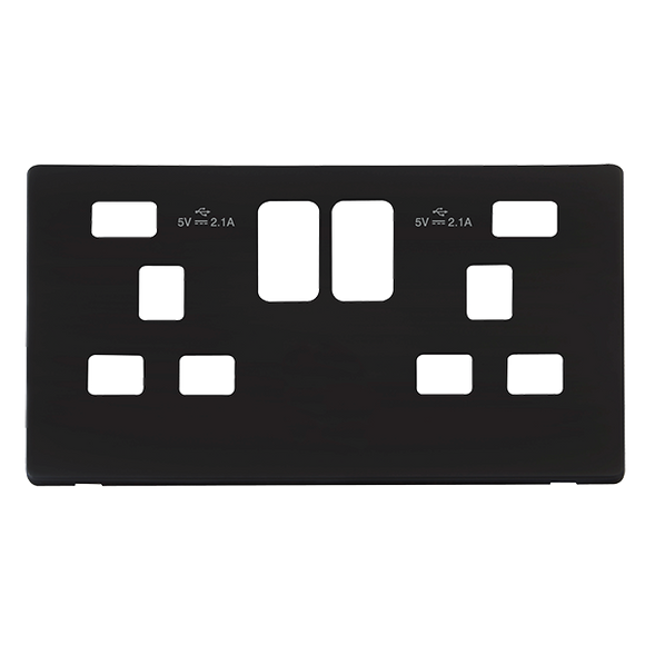 Click® Scolmore Definity™ SCP480MB 13A 2 Gang Switched Socket With Twin 2.1A USB Charger Cover Plate Metal Black  Insert