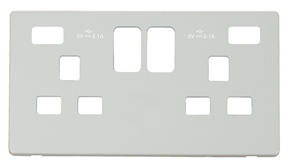 Click® Scolmore Definity™ SCP480MW 13A 2 Gang Switched Socket With Twin 2.1A USB Charger Cover Plate Metal White  Insert