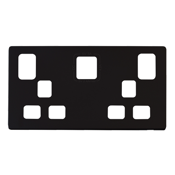 Click® Scolmore Definity™ SCP486MB 13A 2 Gang Switched Safety Shutter Socket Outlet With Type A & C USB (4.2A) Outlets Cover Plate Metal Black  Insert