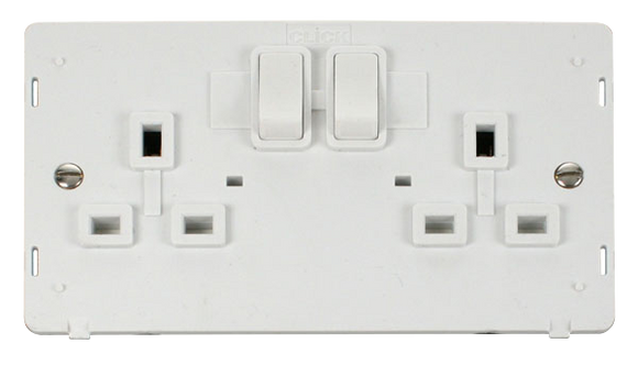 Click® Scolmore Definity™ SIN036PW 13A 2 Gang DP Switched Socket (Twin Earth) Insert  Polar White Insert