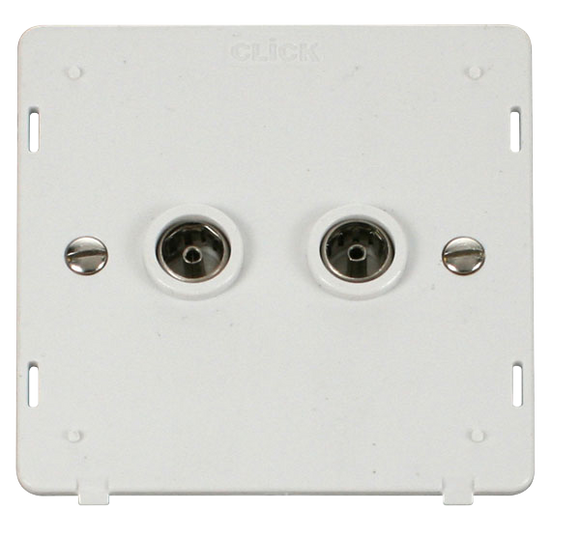 Click® Scolmore Definity™ SIN066PW Twin Coaxial Outlet Insert   Polar White Insert