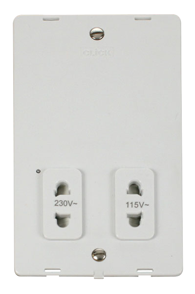 Click® Scolmore Definity™ SIN100PW 115/230V Dual Voltage Shaver Socket Insert   Polar White Insert
