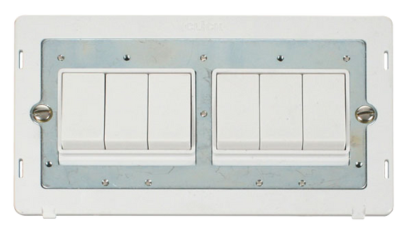 Click® Scolmore Definity™ SIN105PW 10AX 6 Gang 2 Way Switch Insert   Polar White Insert