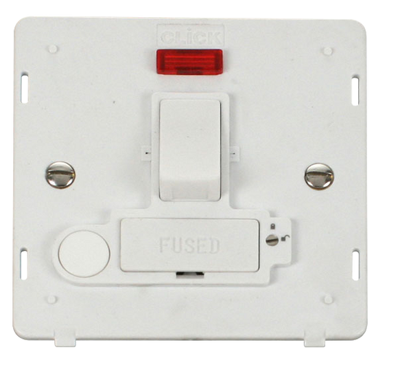 Click® Scolmore Definity™ SIN252PW 13A Lockable Switched FCU With Neon Insert   Polar White Insert