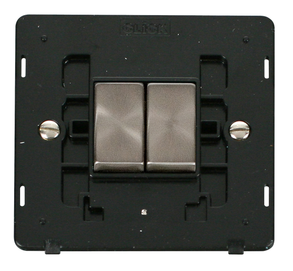 Click® Scolmore Definity™ SIN412BKBS 10AX Ingot 2 Gang 2 Way Switch Insert  Brushed Stainless Black Insert
