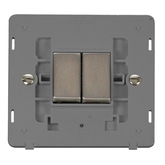 Click® Scolmore Definity™ SIN412GYSS 10AX Ingot 2 Gang 2 Way Switch Insert  Stainless Steel Grey Insert