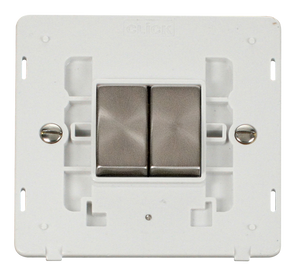 Click® Scolmore Definity™ SIN412PWBS 10AX Ingot 2 Gang 2 Way Switch Insert  Brushed Stainless Polar White Insert