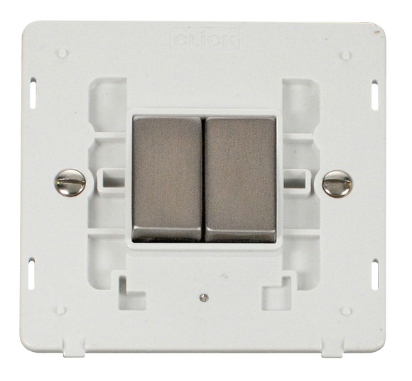 Click® Scolmore Definity™ SIN412PWSS 10AX Ingot 2 Gang 2 Way Switch Insert  Stainless Steel Polar White Insert