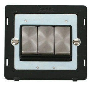 Click® Scolmore Definity™ SIN413BKBS 10AX Ingot 3 Gang 2 Way Switch Insert  Brushed Stainless Black Insert