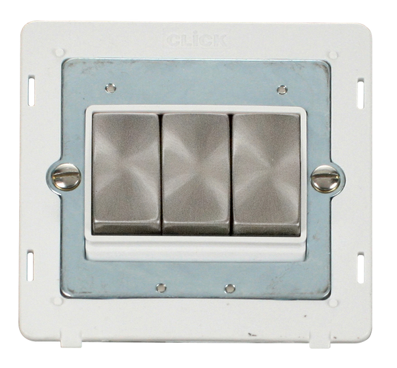 Click® Scolmore Definity™ SIN413PWBS 10AX Ingot 3 Gang 2 Way Switch Insert  Brushed Stainless Polar White Insert