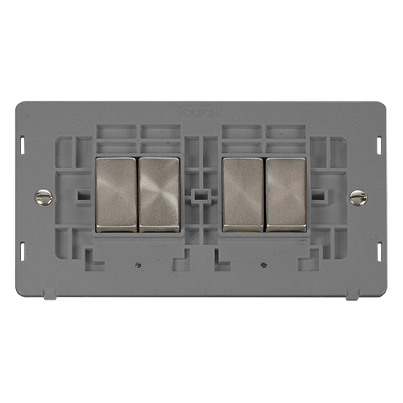Click® Scolmore Definity™ SIN414GYBS 10AX Ingot 4 Gang 2 Way Switch Insert  Brushed Stainless Grey Insert
