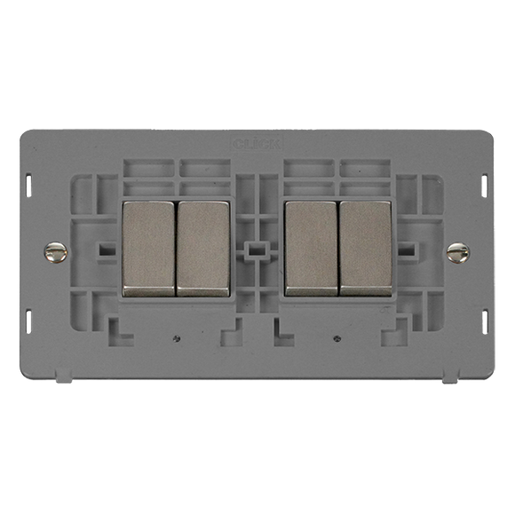 Click® Scolmore Definity™ SIN414GYSS 10AX Ingot 4 Gang 2 Way Switch Insert  Stainless Steel Grey Insert