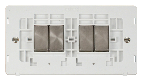 Click® Scolmore Definity™ SIN414PWBS 10AX Ingot 4 Gang 2 Way Switch Insert  Brushed Stainless Polar White Insert