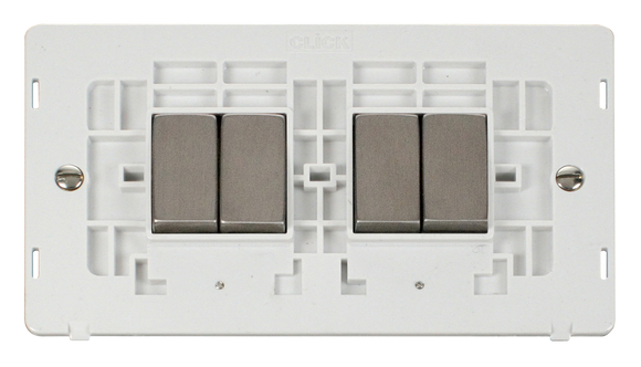 Click® Scolmore Definity™ SIN414PWSS 10AX Ingot 4 Gang 2 Way Switch Insert  Stainless Steel Polar White Insert