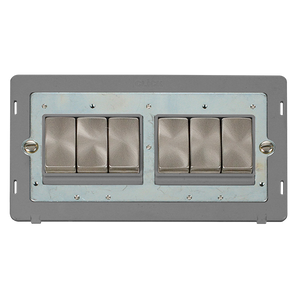 Click® Scolmore Definity™ SIN416GYBS 10AX Ingot 6 Gang 2 Way Switch Insert  Brushed Stainless Grey Insert