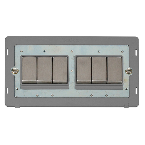 Click® Scolmore Definity™ SIN416GYSS 10AX Ingot 6 Gang 2 Way Switch Insert  Stainless Steel Grey Insert
