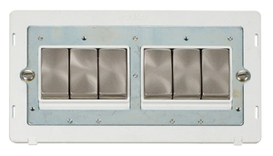 Click® Scolmore Definity™ SIN416PWBS 10AX Ingot 6 Gang 2 Way Switch Insert  Brushed Stainless Polar White Insert