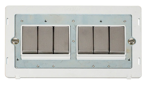 Click® Scolmore Definity™ SIN416PWSS 10AX Ingot 6 Gang 2 Way Switch Insert  Stainless Steel Polar White Insert