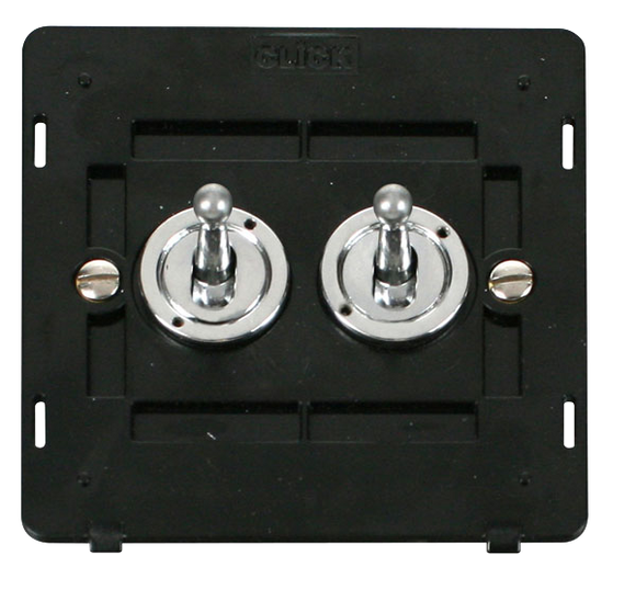 Click® Scolmore Definity™ SIN422CH 10AX 2 Gang 2 Way Toggle Switch Insert  Polished Chrome Black Insert