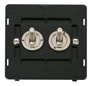 Click® Scolmore Definity™ SIN422PN 10AX 2 Gang 2 Way Toggle Switch Insert  Pearl Nickel Black Insert