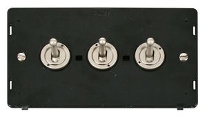Click® Scolmore Definity™ SIN423PN 10AX 3 Gang 2 Way Toggle Switch Insert  Pearl Nickel Black Insert