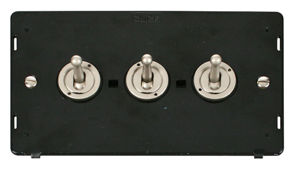 Click® Scolmore Definity™ SIN423PN 10AX 3 Gang 2 Way Toggle Switch Insert  Pearl Nickel Black Insert