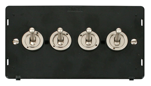 Click® Scolmore Definity™ SIN424PN 10AX 4 Gang 2 Way Toggle Switch Insert  Pearl Nickel Black Insert