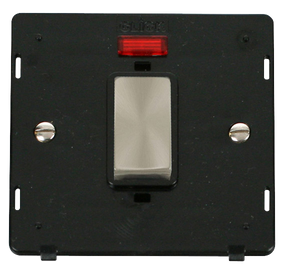 Click® Scolmore Definity™ SIN501BKBS 45A Ingot 1 Gang DP Switch With Neon Insert  Brushed Stainless Black Insert