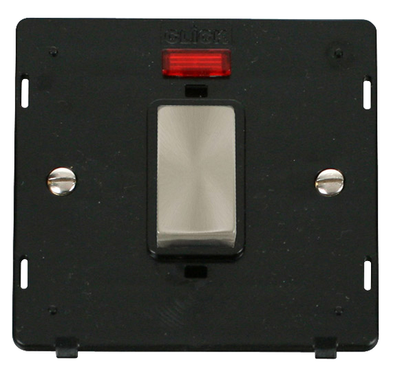 Click® Scolmore Definity™ SIN501BKBS 45A Ingot 1 Gang DP Switch With Neon Insert  Brushed Stainless Black Insert
