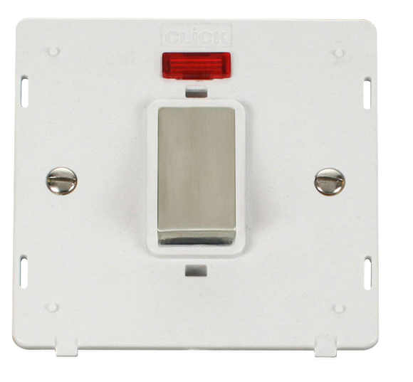 Click® Scolmore Definity™ SIN501PWSS 45A Ingot 1 Gang DP Switch With Neon Insert  Stainless Steel Polar White Insert