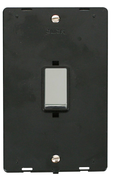 Click® Scolmore Definity™ SIN502BKCH 45A Ingot 2 Gang DP Switch Insert  Polished Chrome Black Insert