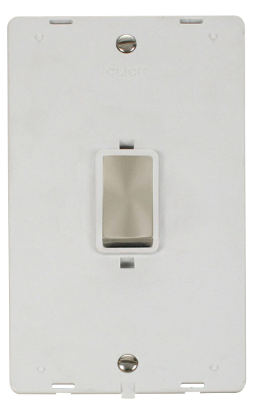 Click® Scolmore Definity™ SIN502PWBS 45A Ingot 2 Gang DP Switch Insert  Brushed Stainless Polar White Insert