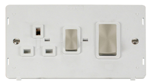 Click® Scolmore Definity™ SIN504PWBS 45A Ingot DP Switch With 13A DP Switched Socket Insert  Brushed Stainless Polar White Insert