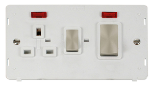Click® Scolmore Definity™ SIN505PWBS 45A Ingot DP Switch With 13A DP Switched Socket & Neons Insert  Brushed Stainless Polar White Insert