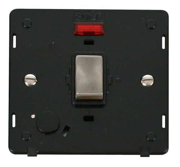 Click® Scolmore Definity™ SIN523BKBS 20A Ingot DP Switch With Neon Insert  Brushed Stainless Black Insert