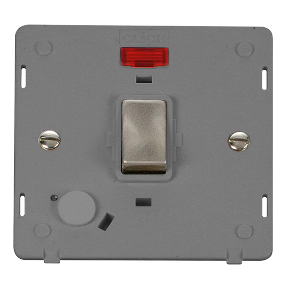 Click® Scolmore Definity™ SIN523GYBS 20A Ingot DP Switch With Neon Insert  Brushed Stainless Grey Insert