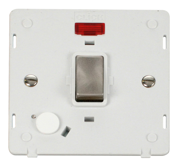 Click® Scolmore Definity™ SIN523PWBS 20A Ingot DP Switch With Neon Insert  Brushed Stainless Polar White Insert