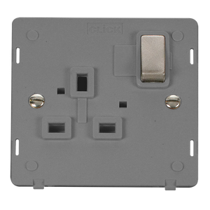 Click® Scolmore Definity™ SIN535GYBS 13A Ingot 1 Gang DP Switched Socket Insert  Brushed Stainless Grey Insert