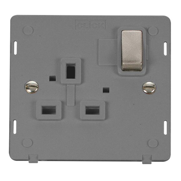 Click® Scolmore Definity™ SIN535GYBS 13A Ingot 1 Gang DP Switched Socket Insert  Brushed Stainless Grey Insert