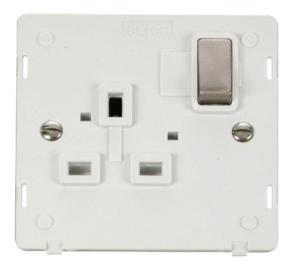 Click® Scolmore Definity™ SIN535PWBS 13A Ingot 1 Gang DP Switched Socket Insert  Brushed Stainless Polar White Insert