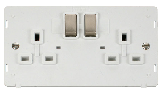 Click® Scolmore Definity™ SIN536PWBS 13A Ingot 2 Gang DP Switched Socket (Twin Earth) Insert  Brushed Stainless Polar White Insert