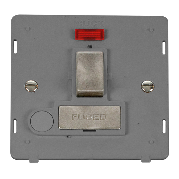 Click® Scolmore Definity™ SIN552GYBS 13A Ingot Switched FCU With Neon Insert  Brushed Stainless Grey Insert