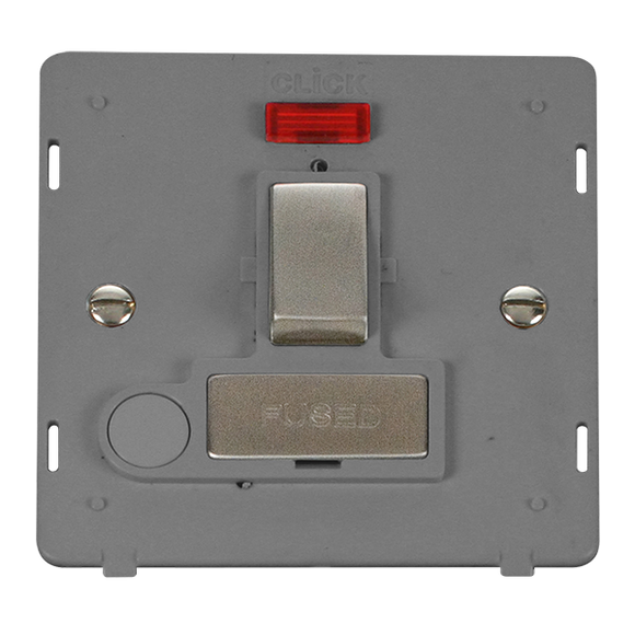 Click® Scolmore Definity™ SIN552GYSS 13A Ingot Switched FCU With Neon Insert  Stainless Steel Grey Insert