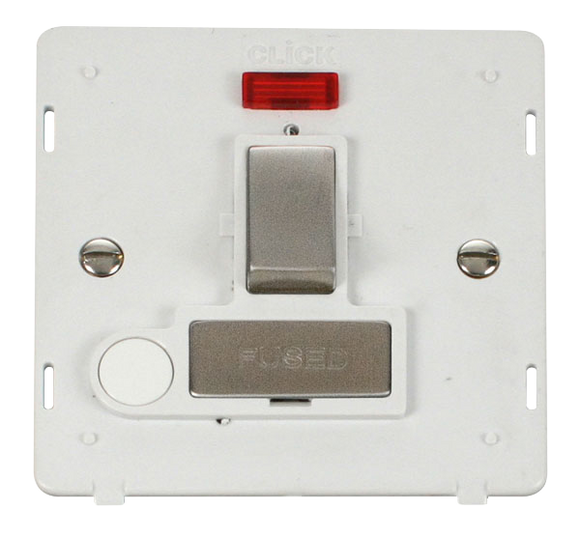 Click® Scolmore Definity™ SIN552PWSS 13A Ingot Switched FCU With Neon Insert  Stainless Steel Polar White Insert