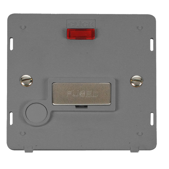 Click® Scolmore Definity™ SIN553GYSS 13A Ingot FCU With Neon Insert  Stainless Steel Grey Insert