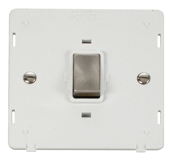 Click® Scolmore Definity™ SIN722PWBS 20A Ingot DP Switch Insert  Brushed Stainless Polar White Insert