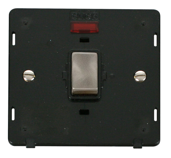 Click® Scolmore Definity™ SIN723BKBS 20A Ingot DP Switch With Neon Insert  Brushed Stainless Black Insert